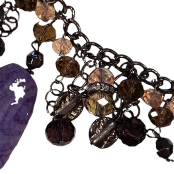 Olé necklace with 3 Amethyst agate pendants and dangled smokey beads and charms - Picture 5 of 6